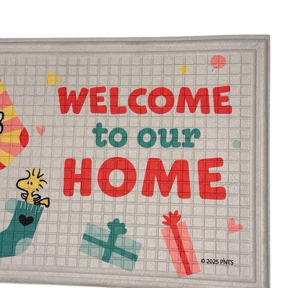 Peanuts Snoopy merry Christmas  rubber doormat rug gray 18x30 NEW - Picture 4 of 5